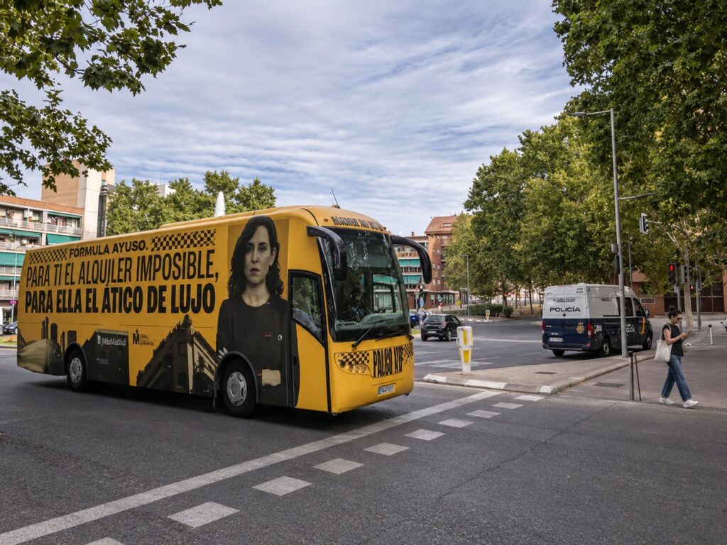 Más Madrid denuncia con un autobús