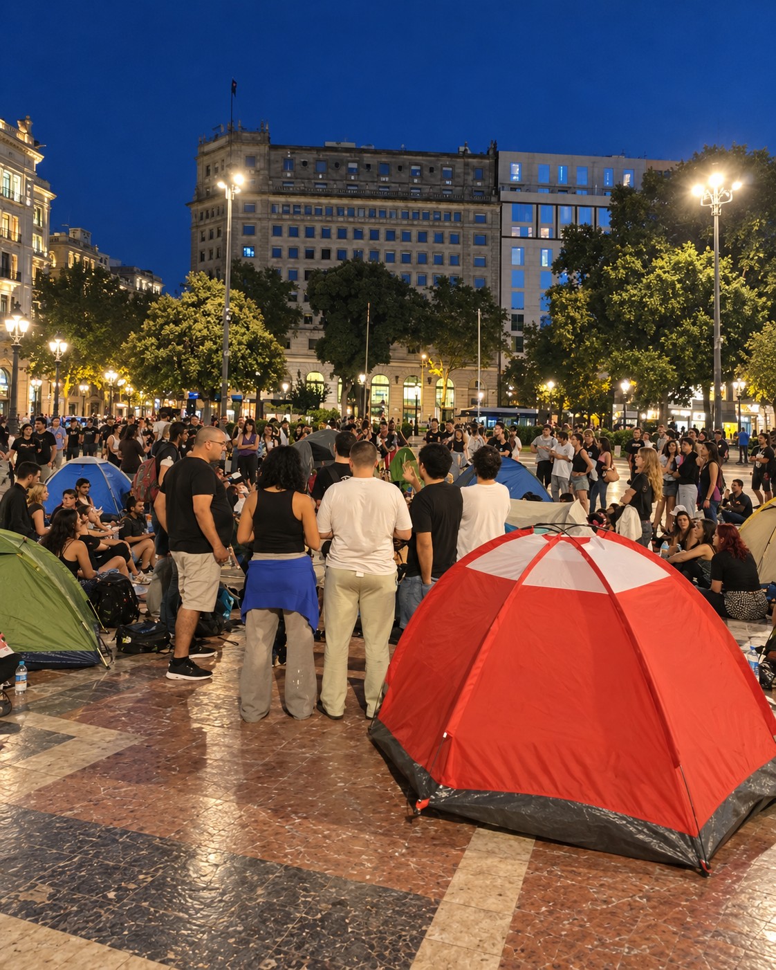 Decenas de personas acampan en plaza Catalunya para reclamar el derecho a la vivienda