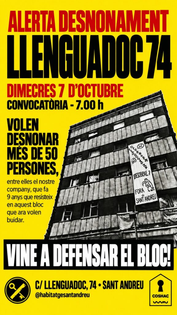 Más de 200 personas se movilizan para frenar un macrodesahucio que afecta a 50 vecinos en Barcelona